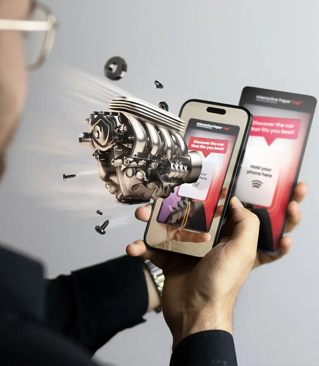 Interactive Paper One Tap Instant Engagement of Engine coming out the screen